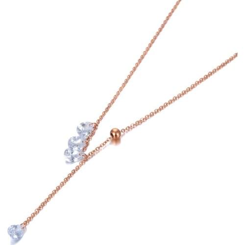 Trendy Office Style Stainless Steel Water Drop CZ Crystal Choker Necklace Rose Gold Pendant Necklace For Women N20109