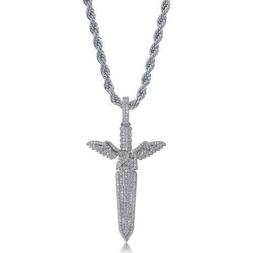 OMYFUN Factory Price Hip Hop Bling Pendant Necklace CZ Iced Pave Angel Wing Necklaces Gold Silver Accessory Men Party Jewelry