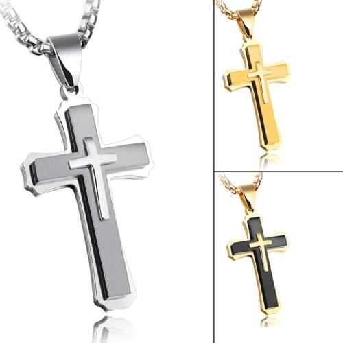Punk Men Fashion Mens Boys Gold Stainless Steel Cross Pendant Necklace Drop Shiping