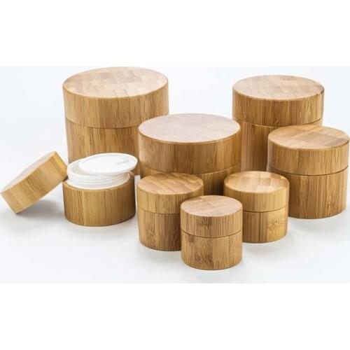 Plastic jar with lid bulk10g 30g 50g 100g 150g 200g Bamboo Covered Cream Plastic Jars Luxury Jars