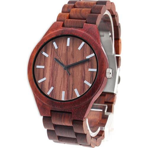 Dropshipping Customize Engraved Red Sandal Unisex Lover Women Men Wooden Wrist Watch Bamboo for Couple with Full Wood Strap