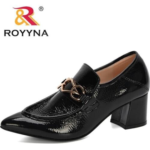 ROYYNA 2020 New Designers Pointed Toe High Chunky Heel Slip On Casual Pumps Lady Office Autumn Winter Daily Shoes Work Footwear