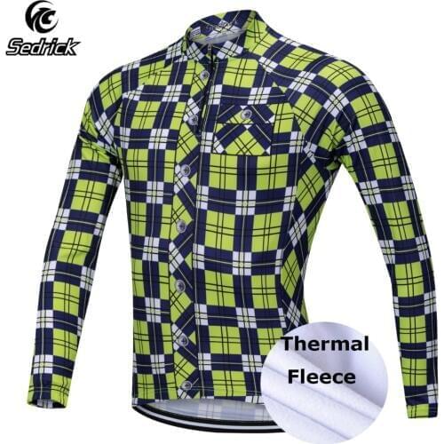Sedrick Mens New Winter Plaid Thermal Cycling Clothing Fleece Warm Cycling Jersey MTB Bicicleta Ropa Ciclismo Blusa, 1/4 Zipper
