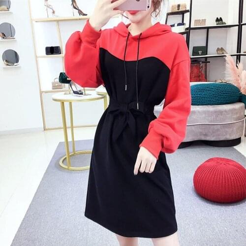 Sexy dress plus velvet thick autumn and winter sweater women loose hooded sweater plus size womens dress