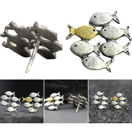 Animal Themed Fish-shaped Alloy Earrings Shoals of Tiny Fish Ear Decor Jewelry for Women Girls TT@88
