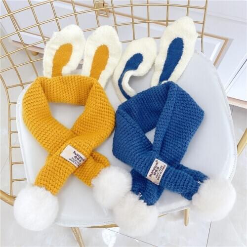 New 2020 Cute Rabbit Ear Children Cross Scarf Autumn Winter Boys Girls Kids Wool Scarf Girls Neck Collar Warm Kids Neckerchief