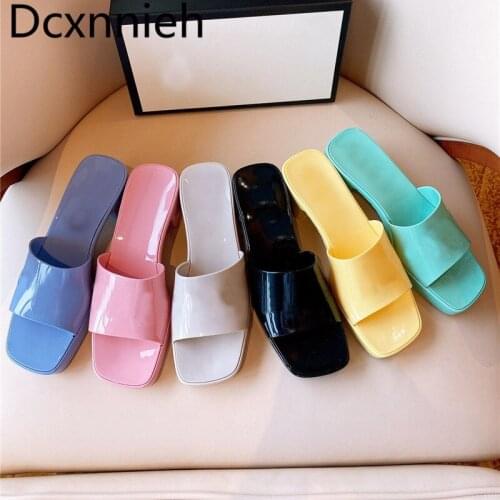 New Designer Candy Platform Women Slippers Square Toe Slides Brand Shoes Woman Summer High Heel Beach Shoes Gladiator Sandals