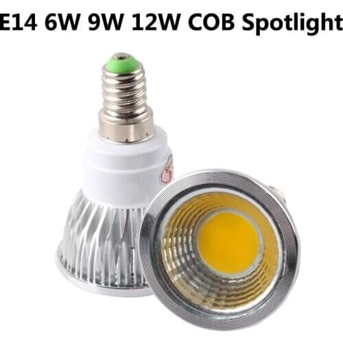 E14 COB LED spotlights 6w/9w/12w AC85-265V 110V 220V Aluminum Cool/Warm White Dimmable led cob lamp with Good Quality 10pcs/Lot