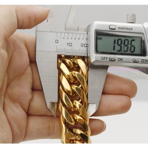 Heavy Huge 16/20mm Yellow Gold Tone Cuban Curb Link Chain Stainless Steel Necklace/Bracelet Biker Mens Gift 7-40inch Custom Size