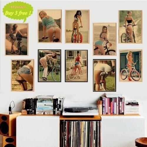 Cycling sexy beauty Vintage Kraft Paper Poster Cafe Living Room Decorative Paintings Frameless 42*30CM