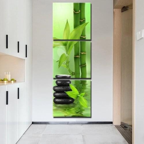 Green Bamboo On Canvas Printings Zen 3 Panel Plants Tropical Wall Art Plant Posters Still Life Pictures Painting Room Decor