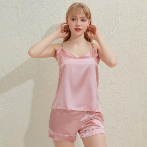 Ladies Pajama Sets Girl Pyjama Sleepwear Nightwear Laides Homewear Solid Comfortable Soft Camis + Shorts 2pcs