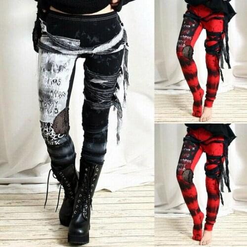 Women High Wasit Gothic Punk Legging Pants Ladies Skinny Steampunk Long Trousers Popular Mesh Lace Up Leggings with Hip Lift
