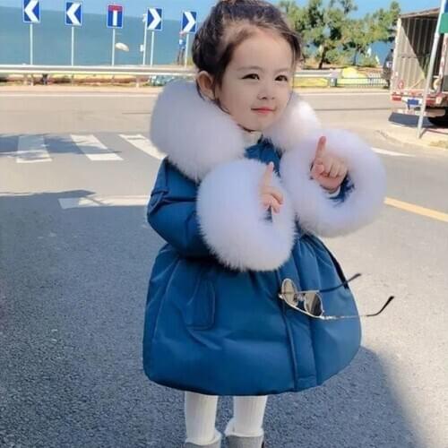 2021 New Girls Winter Coat Faux Fur Collar 2-6 Years Old Kids Snowsuit Thick Warm Fashion Outwear Jackets