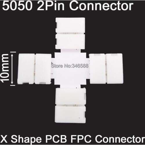 10pcs 2Pins 2-Pin 10mm X Cross Shape FPC PCB Corner Splitter Connector Solderless Welding Free for 5050 Single Color LED Strip