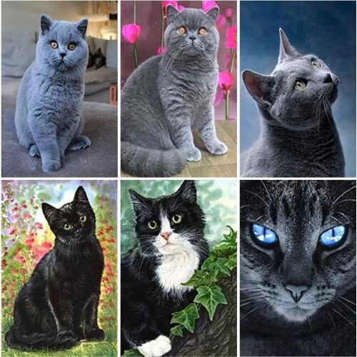 5D DIY Diamond Painting Black Cat Full Square/Round Drill Diamond Embroidery Cross Stitch Picture of Rhinestones Home Decor