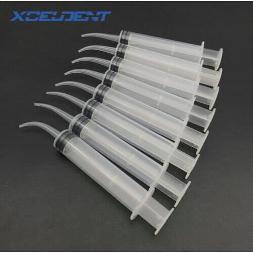 8Pcs/Set Disposable Transparent Dental Irrigation Syringe With Curved Tip 12cc Dental Care