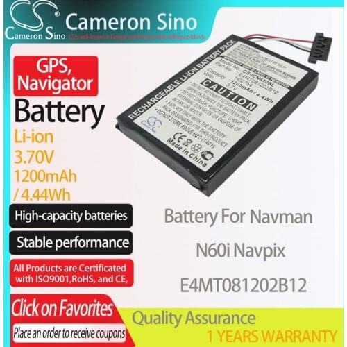 CameronSino Battery for Navman N60i Navpix fits Navman E4MT081202B12 GPS, Navigator battery 1200mAh 3.70V Li-ion Black