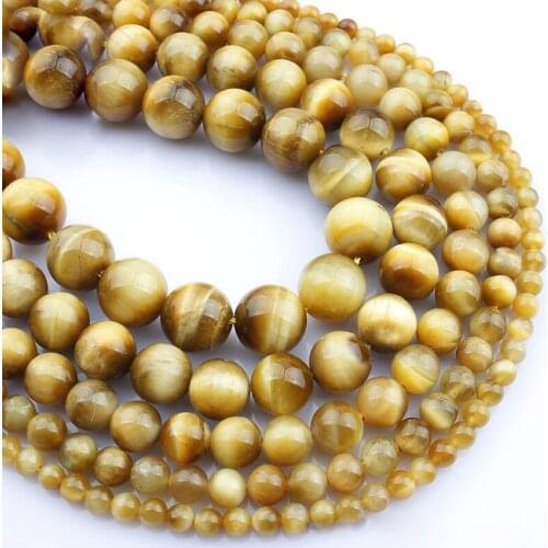 15"(38cm) Strand Round Natural Yellow Tigers Eye Stone Rock 4mm 6mm 8mm 10mm 12mm Beads lot for Jewelry Making DIY Bracelet