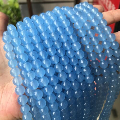 6/8/10mm A Quality Blue Chalcedony Beads Round Loose Blue Jades Stone Beads For Jewelry Making DIY Bracelet Strand 15