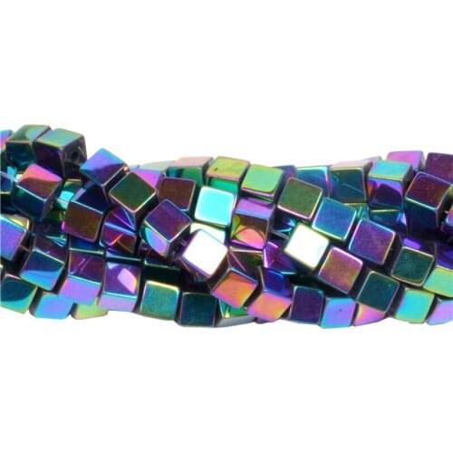 Natural Stone Beads Gold/Rainbow/Gunblack Hematite Beads for Jewelry Making 4/3/2mm Square Shape Bedas Diy Necklace Bracelet