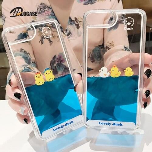 Cartoon Phone Case For iPhone 12 11 Pro Max X XR XS MAX 3D Swimming Duck Dynamic Liquid Quicksand For iPhone 6 6s 7 8 Plus Cover