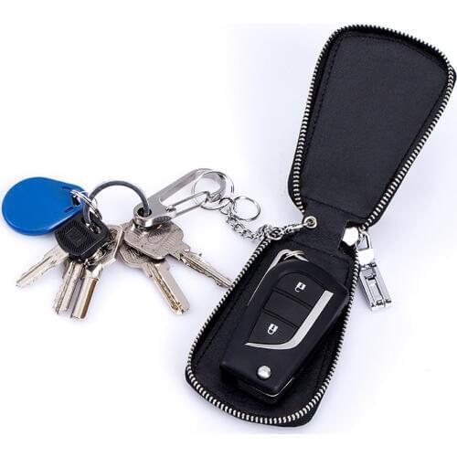 Women Leather Keychain Case Covers Genuine Cowhide Car Key Holder Wallet Men Housekeeper Keys Organizer Zipper Key Pouch Bag New