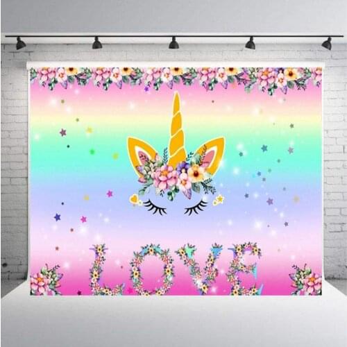 Flower Beautiful Unicorn Cartoon Background Cloth Children 'S Birthday Party Decoration Photo Studio Wallpaper Photography Props