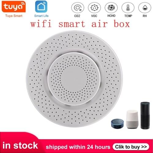 Tuya WIFI Smart Air Box Carbon Dioxide Alarm Detector CO2 Gas Sensor Formaldehyde VOC Temperature Humidity Sensor App Control