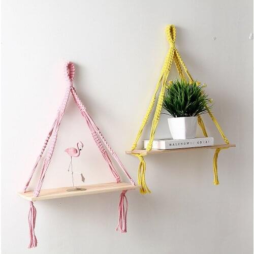 Wooden Double-layer Macrame Wall Hanging Shelf Partition Frame Decoracion Hogar Basket Plant Holder Flower Basket Boho Decor
