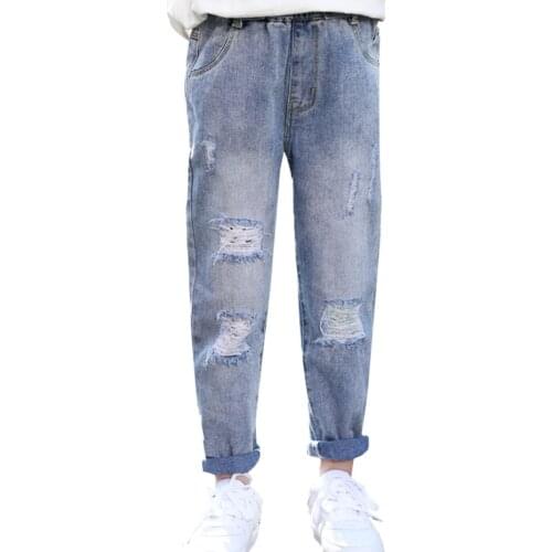 Girls Jeans Big Hole Kids Ripped Jeans For Girls Spring Autumn Childrens Jeans Casual Style Childrens Clothes