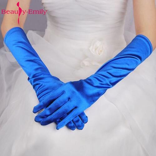 Red Black Royal Blue Long Satin Elegant for Bride Bridal Wedding Gloves Women Finger Dresses gants mariage luvas de noi