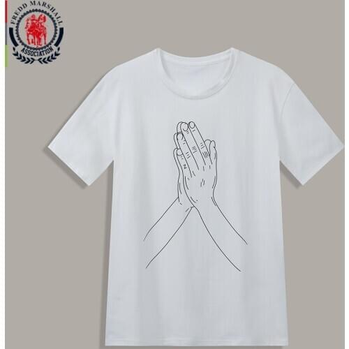 FREDD MARSHALL 2020 New Men Prayer Print T-Shirt Casual Short Sleeve Summer Breathable Tee Shirt O-Neck 100% Cotton Tee Tops 388