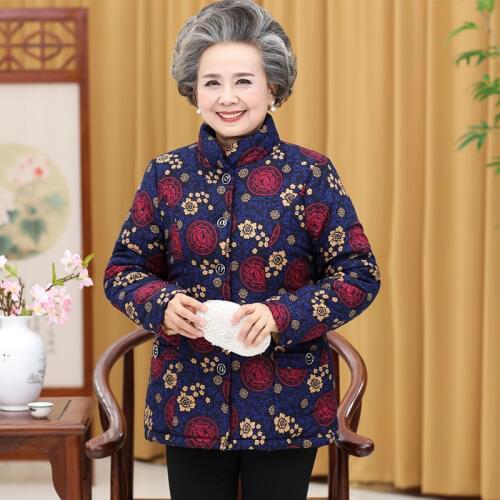 G1428 2020 new autumn winter women coat female printed mom thickened warm cotton-padded jacket cheap wholesale