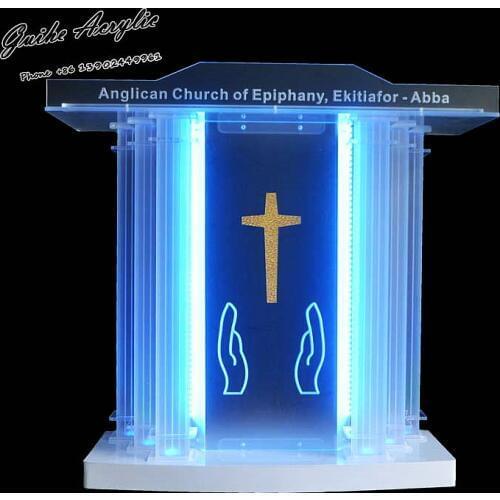 GUIHEYUN Grand Acrylic Church Podium Plexiglass Pulpit Priest Lectern with LED Lights