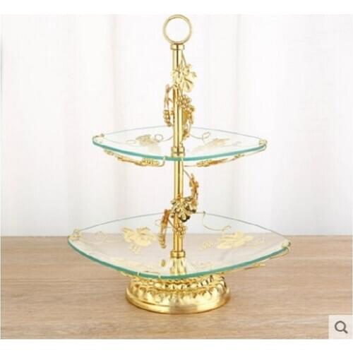 Quality fruit plate double layer cake pan fashion silver glass fruit plate