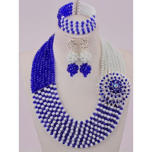 Royal Blue and White African Jewelry Set Crystal Nigerian Beads Jewelry Sets