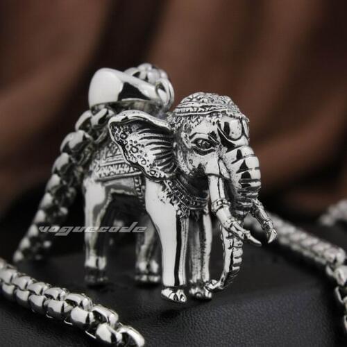 LINSION Huge 925 Sterling Silver Elephant Mens Biker Rock Punk Pendant 8N016