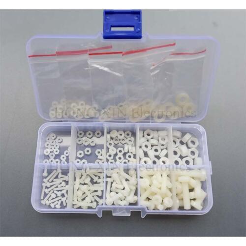 M2 M2.5 M3 M4 M5 (Total 270pcs) Nylon Screw / Nut / Washer Assortment Kit Come with Plastic Box,white
