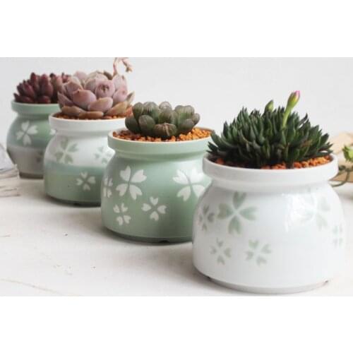 Mini Ceramic Succulent Pot Handmade Green Porcelain Desktop Planter Office Home Decor Flower Pot Bonsai Vase