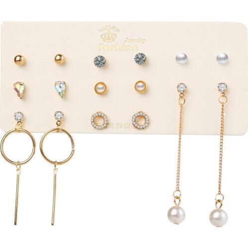 Fashion Crystal Long Stud Earrings Set For Women Geometric Stone Dangle Drop Wedding Bridal Jewelry Gift 8 Styles / Sets