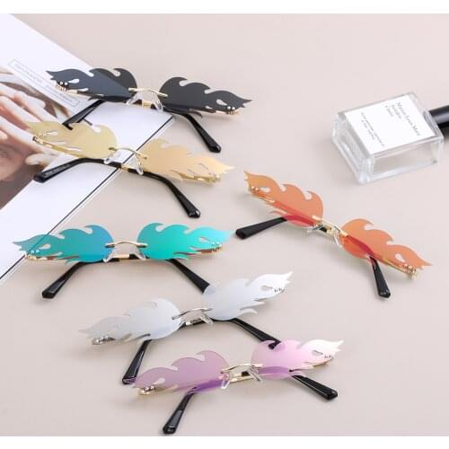 Fashion Fire Flame Wave Sunglasses UV 400 Cycling Fishing Glasses Rimless Luxury Trending Narrow Eyewear Outdoor Streetwear