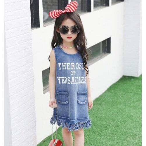 Girls Soft Denim vest Dress Baby Letter printing Dresses Summer Tassel Sleeveless Children Clothing