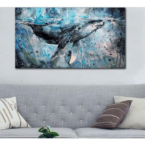 Whale Paint By Number Kit Whale Art Whale Painting Sea Creatures Nursery Art Print Whale Calf Whale Wall Artblue Whalewhale