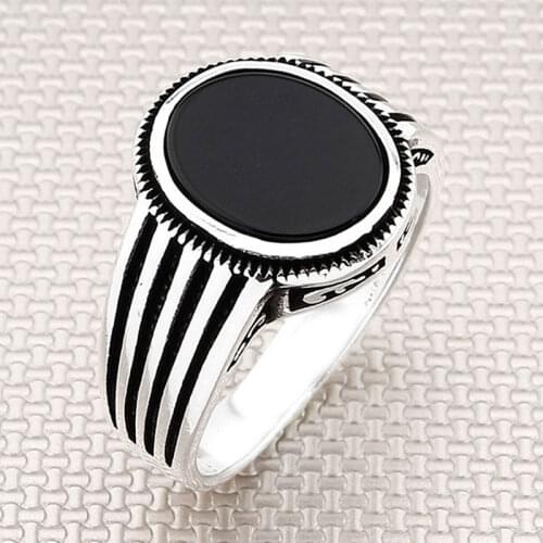 Natural Black Onyx Tigers Eye Red Green Aqeeq Agate Stone 925 Sterling Silver Ring For Mens Stamped Turkish Jewelry All sizes