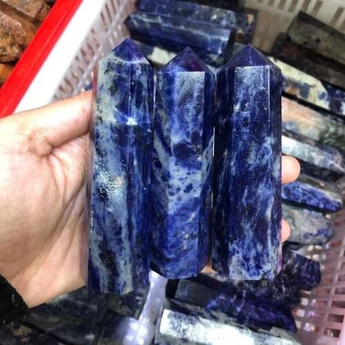 Natural Crystal Point Sodalite stone Healing Reiki Obelisk Polished Blue Quartz Wand Tower Ornament for Home Decoration Gift