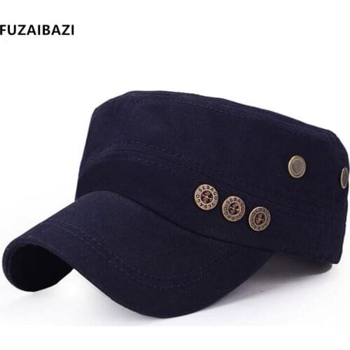 FUZAIBAZI New Mens Womens Spring Buttons Military Cap Fashion Trend Outdoor Sports Sun Protection Adjustable Size Flat Caps