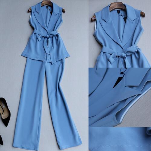 Spring and autumn new high quality fashion vest set temperament sleeveless suit high waist wide leg wide leg trousers pants set