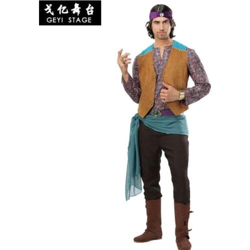 New Adult Men Glod Gypsy Prophet King Costume for Man Halloween Party Costumes Traditional party role play Cosplay
