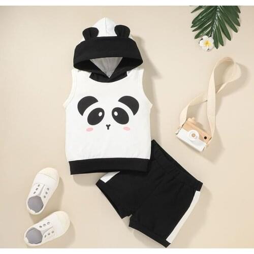 Baby boy clothes 2021 summer fashion cute cartoon hooded vest + shorts baby suit sports suit boy walker